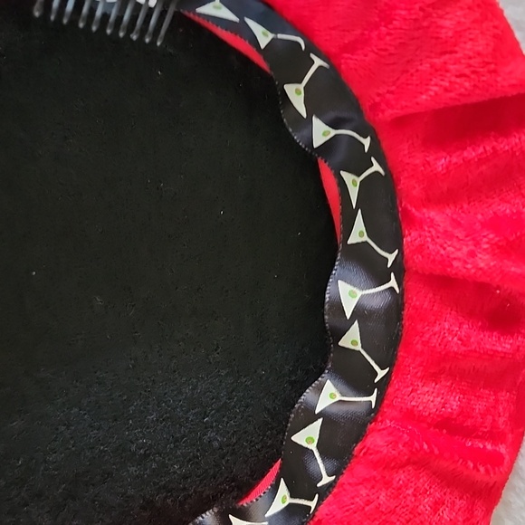 Handmade Red Velvet Cocktail Hat. - Picture 5 of 6